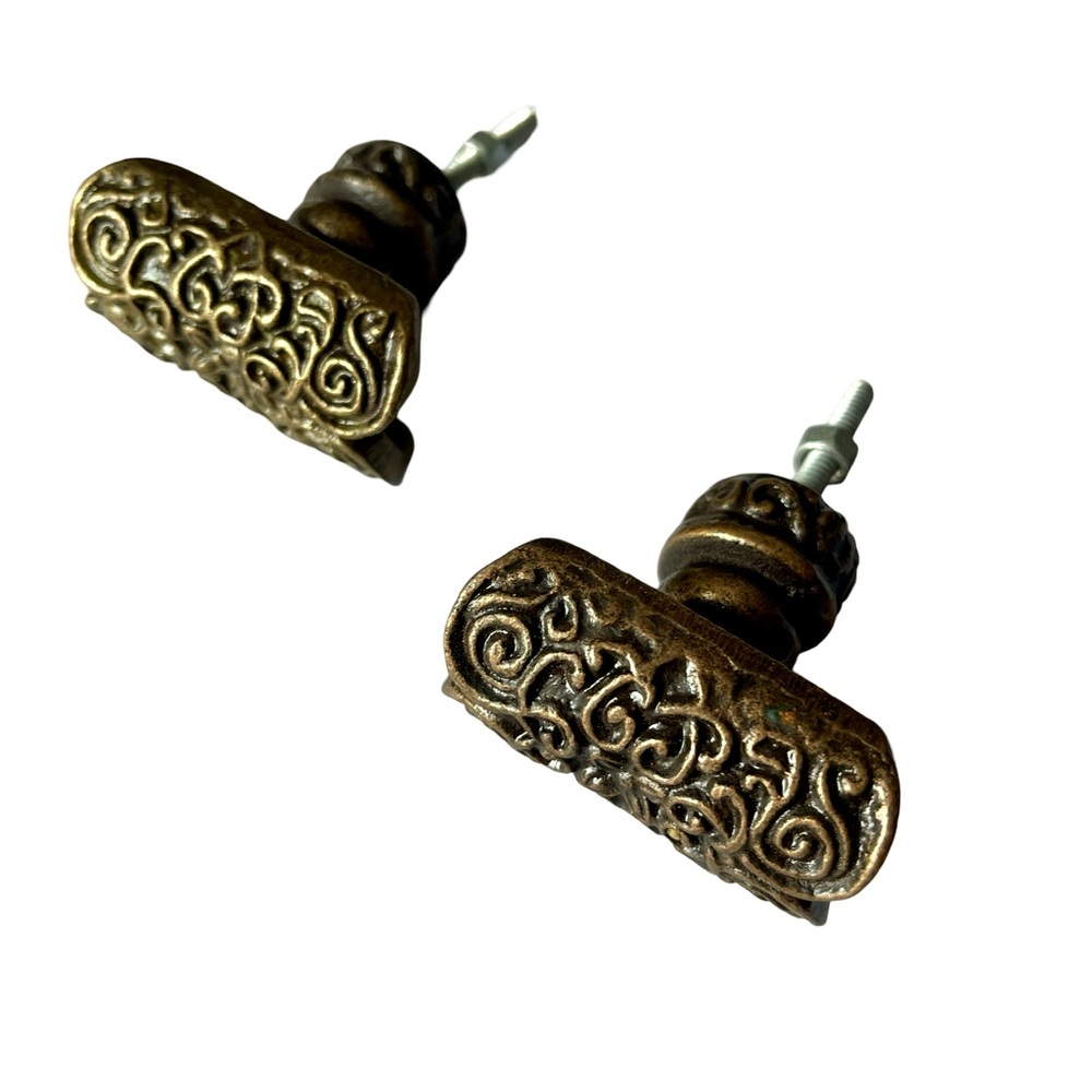 Pair of Ornate Victorian Brass Plated Cast Iron 2 inch Draw Cabinet Pulls